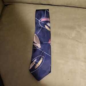 Oscar de la Renta Navy Tie with Abstract Pattern